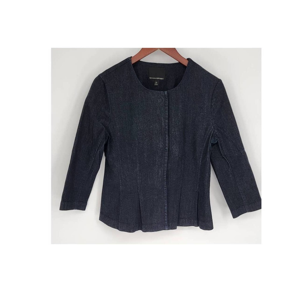 Banana Republic Dark Wash Chambray Denim Jacket Snap front Women's 10